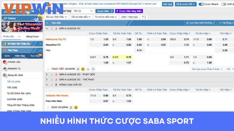 Các dạng cược có tại SABA Thể Thao